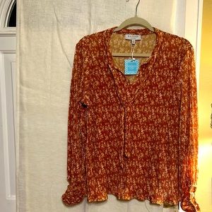 Hayden Los Angeles blouse, small long sleeve, tie neck detail.